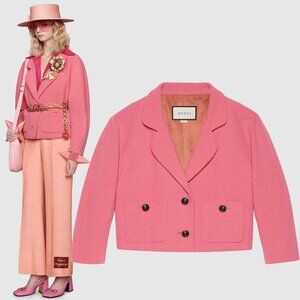 GUCCI JACKET BOXY PINK TEXTURED WOOL TWEED BUTTON CLOSURE sz 42 IT 6 US